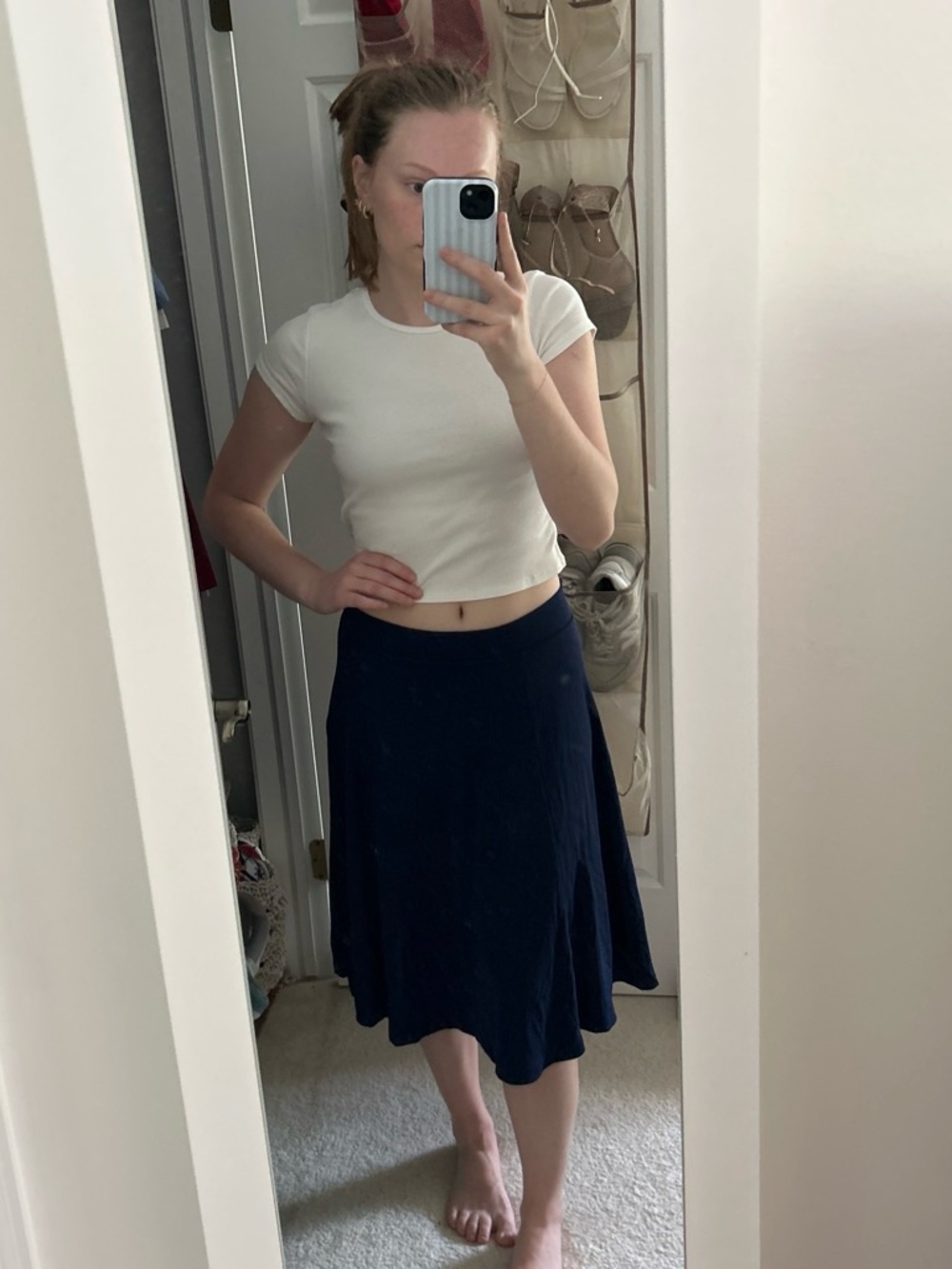 Lands' End Navy A-Line Midi Skirt